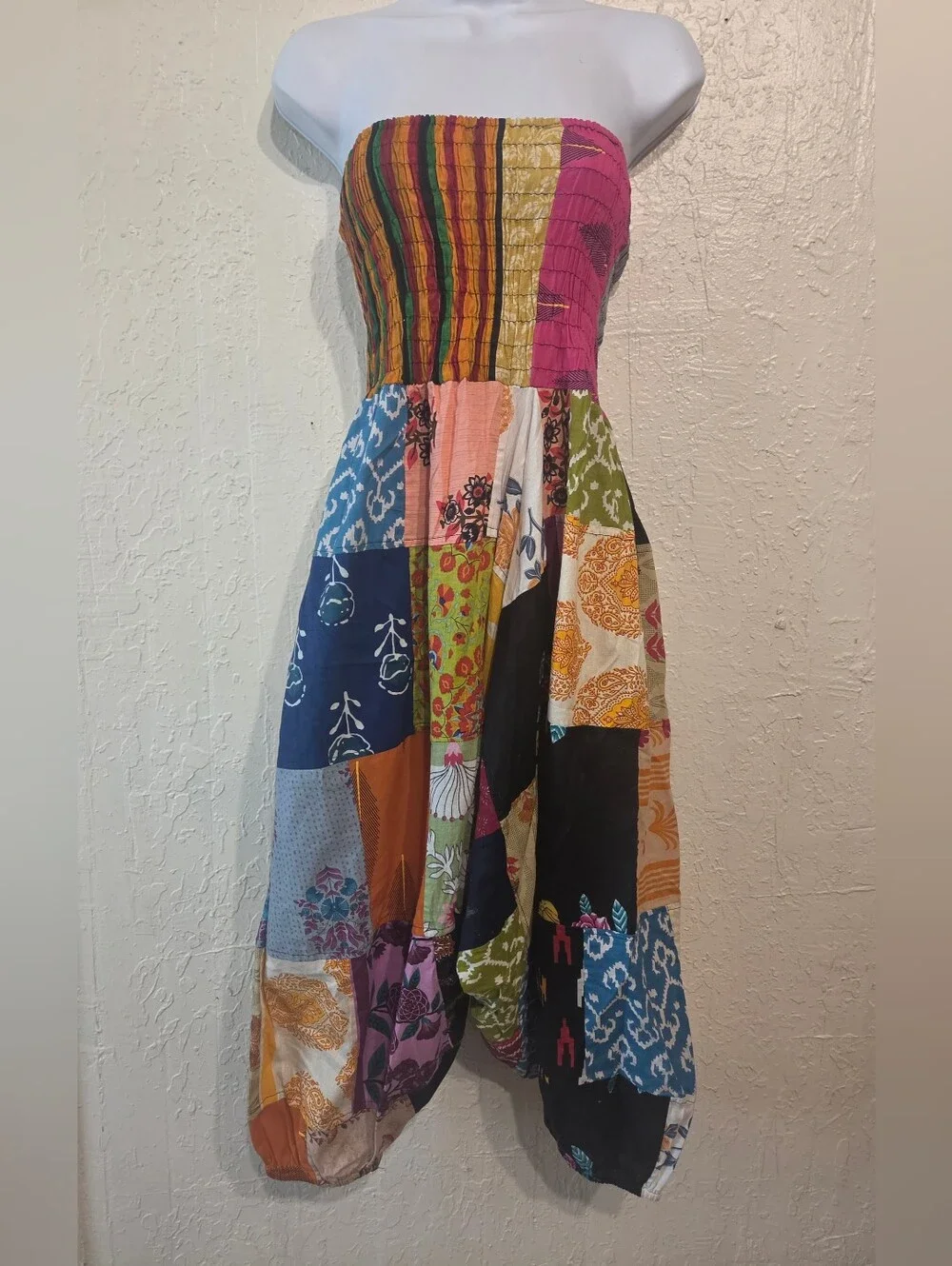 Convertible 2-in-1 Patchwork Harem Pants / Strapless Romper NWOT Sz S/M
